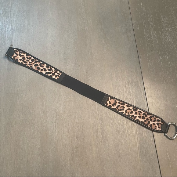 Chico’s Genuine Leather pony heather elastic stretch belt silver buckle Size S - Picture 1 of 12